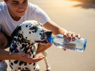 Summer heat forces dog to drink water