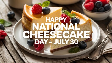 Celebrating National Cheesecake Day with fruit-topped creamy cheesecake delight.