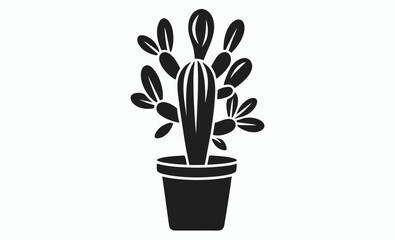 Cactus plant icon, desert flora symbol, succulent pot silhouette, Cactus In Pot In Line, Outline, And Glyph Icon, Desert Plant, Succulent, And Nature Symbol Collection