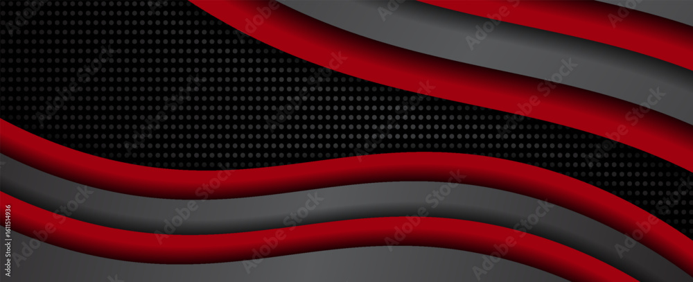 Poster vector red line background curve element with dark space for text and message design, overlapping la