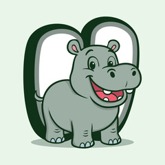 Hippo in h alphabet illustration cartoon vector icon