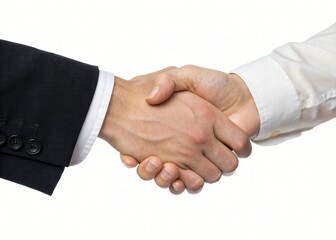 Close up of two hands shaking one in a black suit the other in a white shirt A business handshake