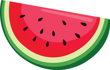Watermelon slice with green rind and black seeds on transparent background