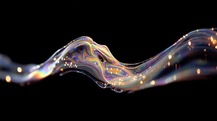 Iridescent Soap Film Waves on Black Background