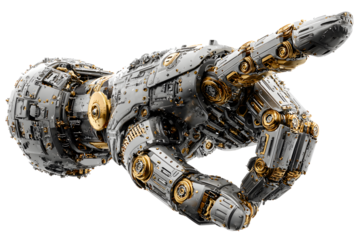Robotic hand pointing his finger isolated on white background PNG