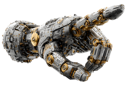 Robotic hand pointing his finger isolated on white background PNG