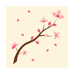 Sakura Branch Illustration with Scattered Flowers