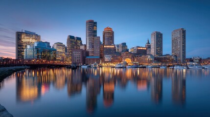 Boston downtown financial district and city skyline