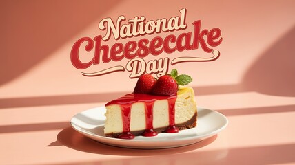 Cheesecake plated perfectly for National Cheesecake Day sweet celebration.
