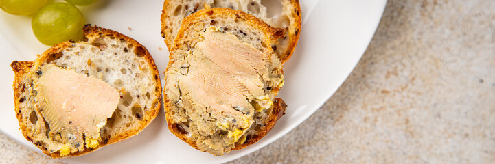Foie gras goose liver appetizer delicacy fresh delicious gourmet food background on the table rustic food top view copy space © Alesia Berlezova