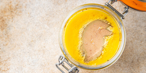 Foie gras goose liver appetizer delicacy fresh delicious gourmet food background on the table rustic food top view copy space