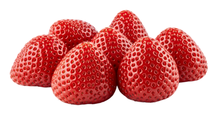 Realistic group of ripe red strawberries icon with seeds on clear background