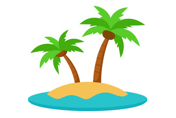 Sun-drenched tropical island paradise with palm trees swaying over a blue ocean beach