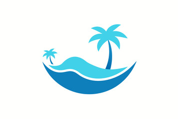 Obraz premium Beach paradise with swaying palm trees, a tropical island illustration for your summer vacation design