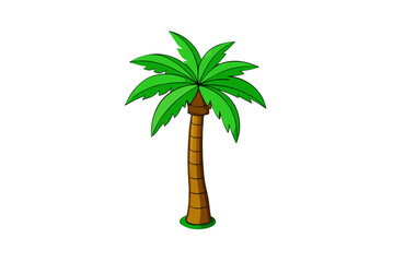 A vibrant vector illustration of a tropical beach sunset with silhouetted palm trees against the summer sun and the tranquil sea, inviting dreams of a paradise island vacation