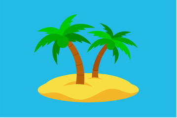 Tropical palms sway by the summer sea, their silhouettes gracing the sandy beach with an island paradise view