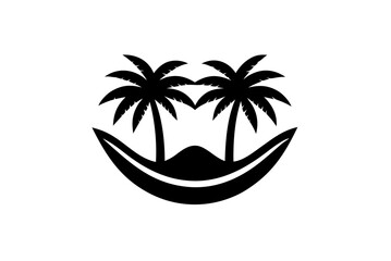 A vibrant vector illustration of a tropical beach sunset with palm tree silhouettes by the sea