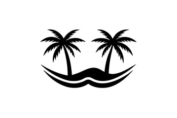 Obraz premium Tropical palm tree silhouettes grace a serene beach at sunset, an idyllic summer vacation illustration