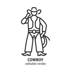 Cowboy line icon. Editable stroke. Vector illustration.