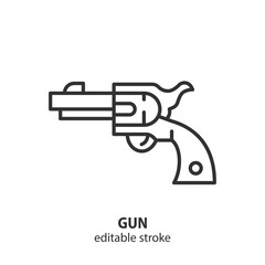 Revolver line icon. Vector illustation of gun. Editable stroke.