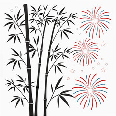 Naklejka premium Bamboo with Fireworks Bamboo with Fireworks
