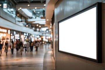 An empty digital advertisement board in a busy shopping mall, illustrating modern marketing space and consumer behavior.