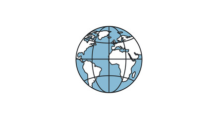 Simple, outlined illustration of a light blue Earth globe.