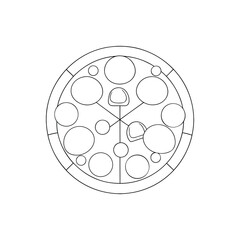 Vector art of outline of a pizza with toppings isolated on white background