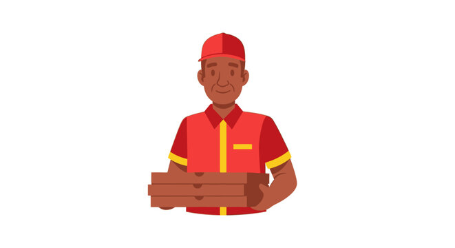 Friendly delivery person carrying pizza boxes, ready for delivery. - Powered by Adobe