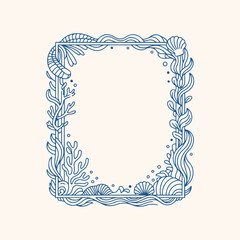 Whimsical Coquette Style Hand-Drawn Frame Doodle Featuring Seaweed, Shells, and Ornamental Ocean-Inspired Borders, Vector modern illustration, Graphic Design