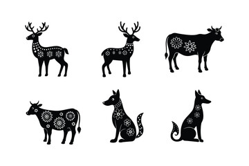 Obraz premium Minimal animal folk designs with cultural art elements Silhouette Vector illustration