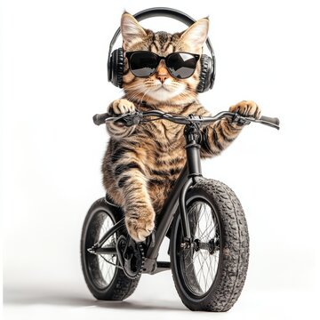 Cool Cat Riding Mini Bike with Headphones and Sunglasses
