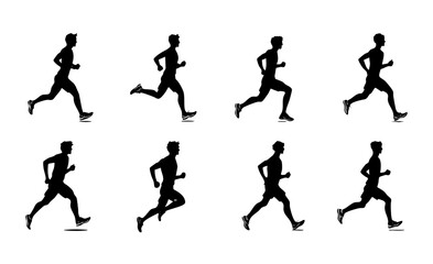 Sequence of Silhouetted Runners in Dynamic Motion Illustrating Speed and Agility in a Black and White Format
