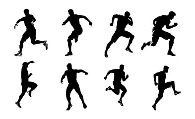 Silhouettes of Athletes in Various Running Poses showcasing Dynamic Motion and Energy in a Fitness Context