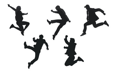 Dynamic Silhouettes of Diverse Individuals Jumping and Leaping in Various Action Poses