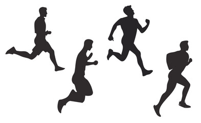 Dynamic Silhouettes of Four Male Runners in Motion Against a White Background