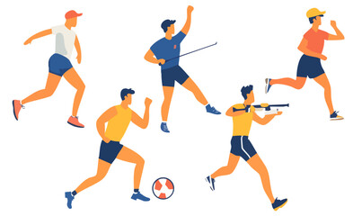 Dynamic Young Athletes Engaged in Various Sports Activities in Bright Colorful Illustration