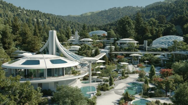 Futuristic city nestled in a valley - Powered by Adobe