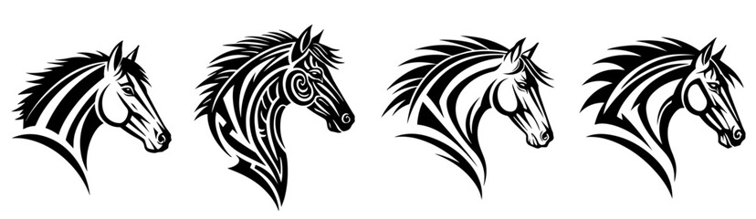 Fototapeta premium Stylized Tribal Horse Head Silhouette with Bold Graphic Lines profile