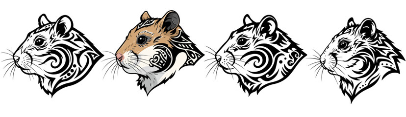 Stylized Hamster Head with Tribal Markings on Transparent Background animal rodent