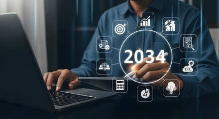 Business strategy and planning for future growth in 2034 with technology and innovation
