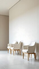 Generative AI A serene composition of modern chairs arranged in a minimalist, light-filled