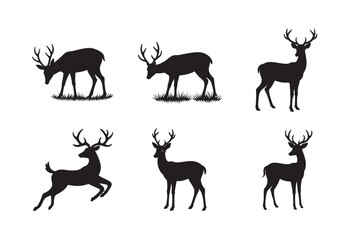 silhouette of deer set bundle on the white background