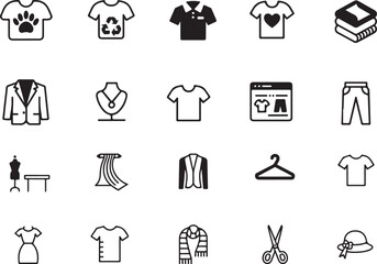 Assortment of Fashion and Clothing Items Illustrated in Black and White Simple line drawings and graphics