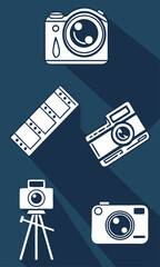 Vintage camera and film icons illustration
