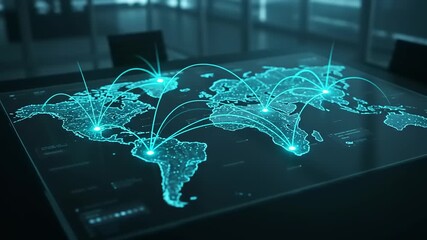 Global network map on a table - Powered by Adobe