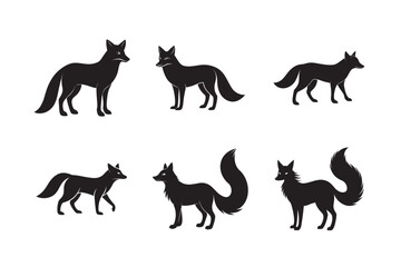 silhouette fox set bundle on the white background