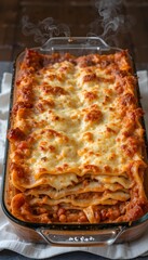 Bubbling Hot Lasagna with Layers of Cheese and Sauce