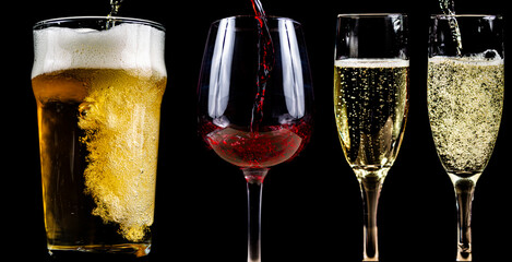 Beer Red Wine and Champagne