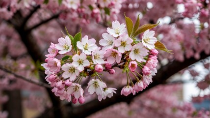 Delicate Pink Cherry Blossoms in Full Bloom